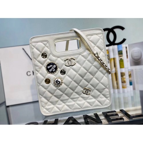 Chanel Original Bolso de cuero suave Metal dorado AS1431 blanco