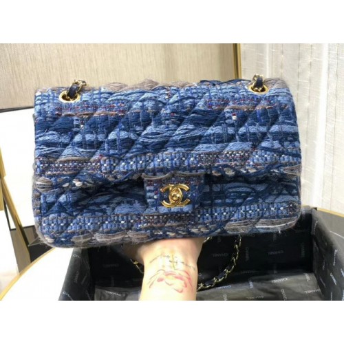 Bolso con solapa Chanel Original Twill suave A01112 azul