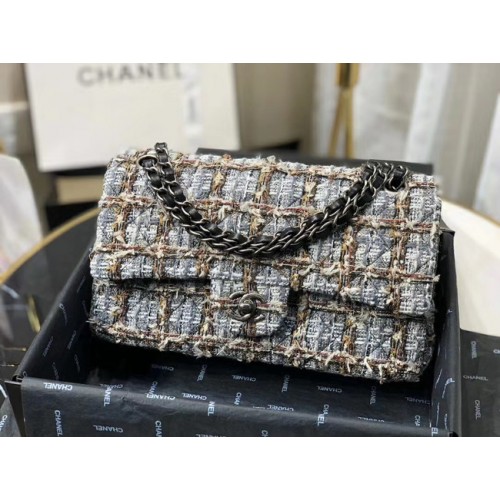 Bolso con solapa Chanel Original Twill suave A01112 gris