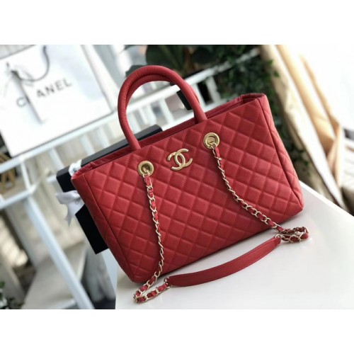 Chanel Original bolso de compras grande Grained Calfskin A93525 rojo