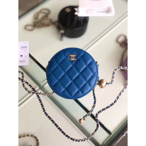 Chanel Original mini bolso de piel de oveja AS1449 azul
