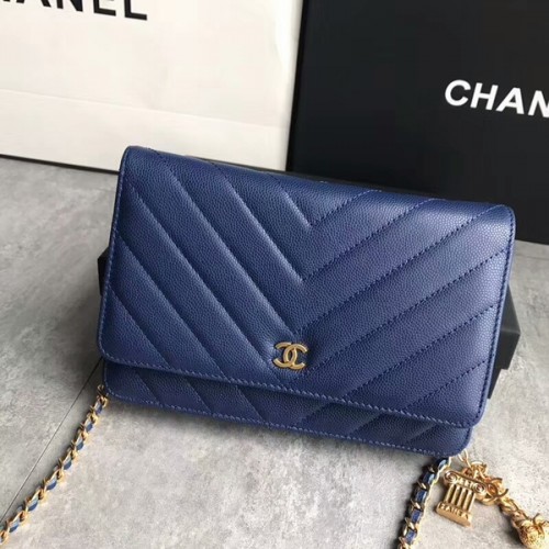 Chanel Búho Colgante Solapa Bolso de hombro Piel de becerro A33814 Azul