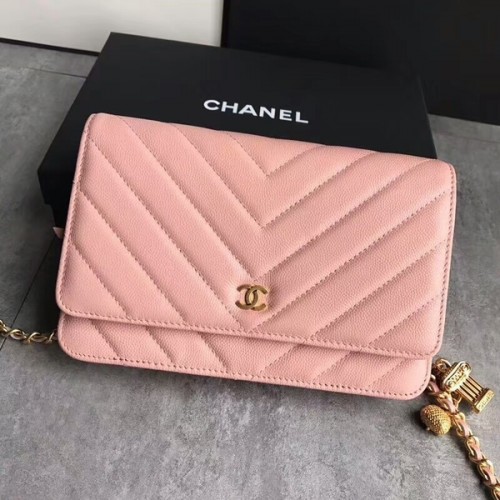 Chanel Búho Colgante Solapa Bolso de hombro Piel de becerro A33814 Melocotón