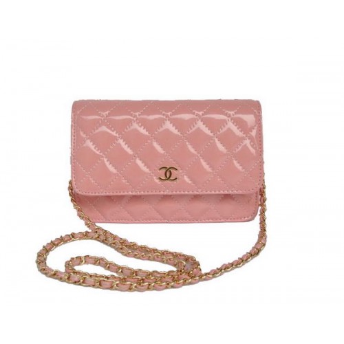Chanel Bolso con solapa de charol A33814 Oro rosa