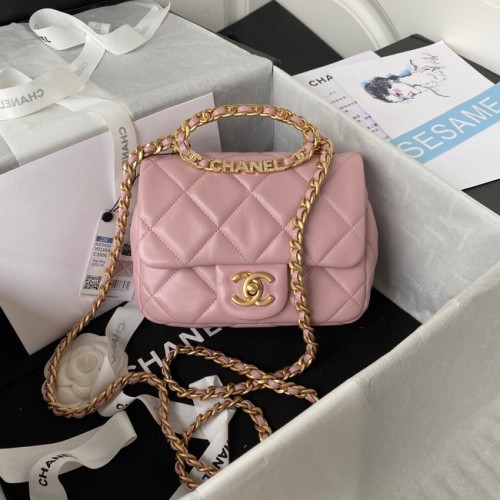Chanel BOLSO PEQUEÑO CON SOLAPA Piel de cordero Metal dorado AS3450 rosa