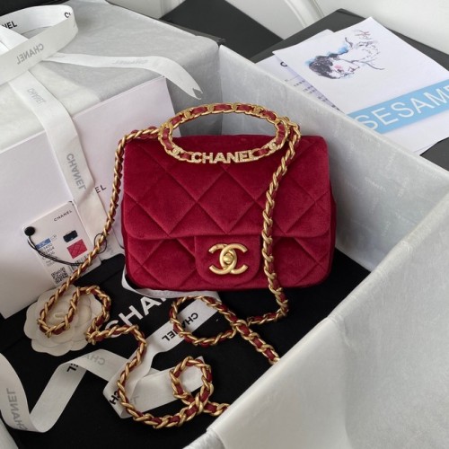 Chanel BOLSO PEQUEÑO CON SOLAPA Terciopelo Metal dorado AS3450 Burdeos