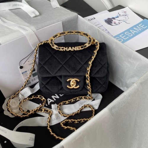 Chanel BOLSO PEQUEÑO CON SOLAPA Terciopelo Metal dorado AS3450 negro
