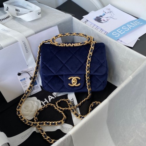 Chanel BOLSO PEQUEÑO CON SOLAPA Terciopelo Metal dorado AS3450 azul
