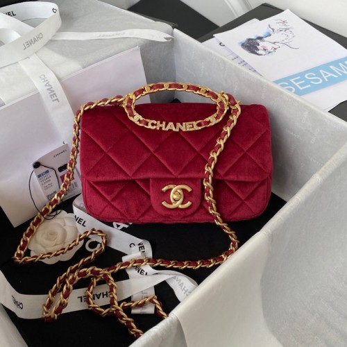 Chanel BOLSO CON SOLAPA Terciopelo Metal dorado AS3451 Burdeos