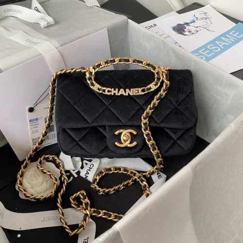 Chanel BOLSO CON SOLAPA Terciopelo Metal dorado AS3451 negro