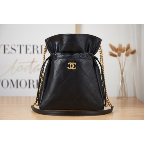 Bolso de hombro Chanel SMALL de piel de cordero AS2986 negro