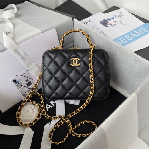 Chanel NECESER PEQUEÑO Piel de cordero Metal dorado AS3318 negro