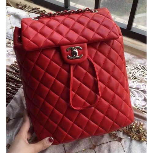 Chanel Mochila De Cuero De Piel De Oveja A91121 Rojo