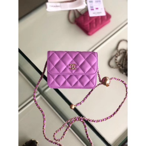 Bolsillo de piel de oveja Chanel Original P0146 Lavanda