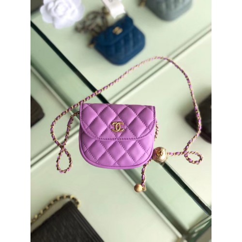 Chanel Piel de Oveja Bolsillo de Cuero Original AP1461 Lavanda