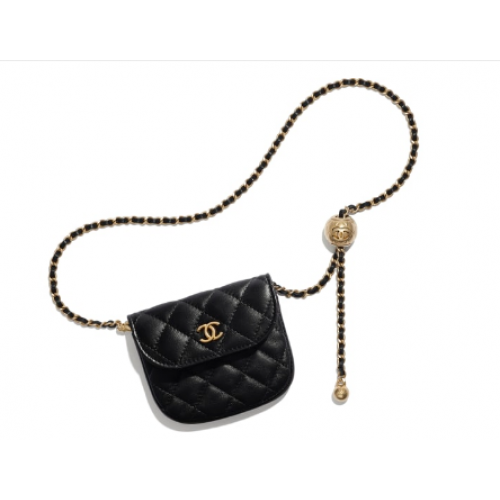 Bolsillo de cuero original de piel de oveja Chanel AP1461 negro