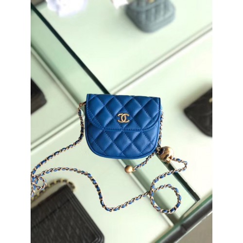 Bolsillo de piel de oveja Chanel Original AP1461 azul