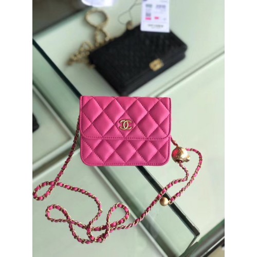 Bolso de hombro clásico pequeño de piel de oveja original de Chanel AP0146 rosa