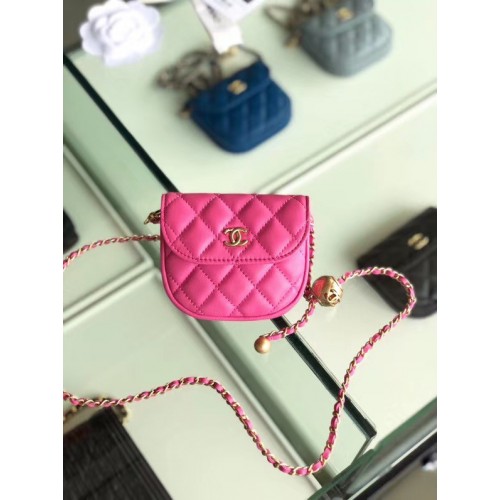 Bolsillo de cuero original de piel de oveja Chanel AP1461 rosa