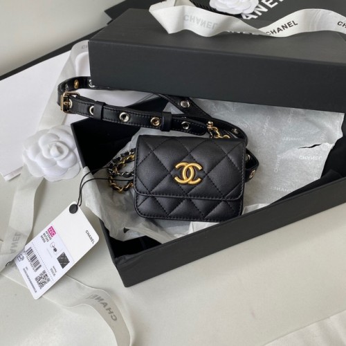 Bolsillo de cuero original de piel de oveja Chanel AP2549 negro