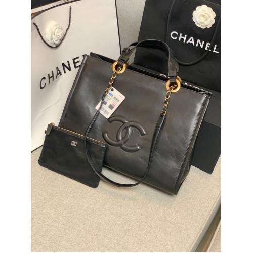Bolso de hombro de piel de oveja Chanel AS3129 negro