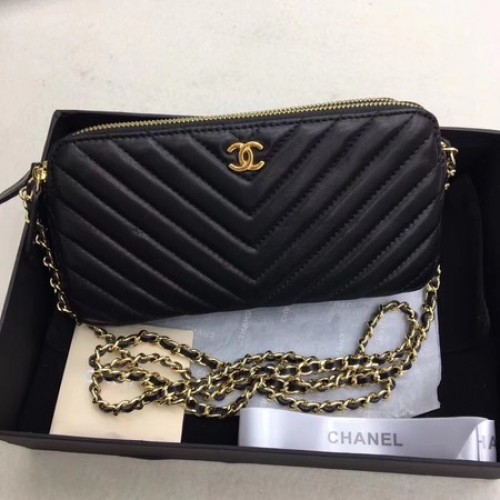 Chanel Bolso de Hombro Piel de Oveja Negra V6845 Oro