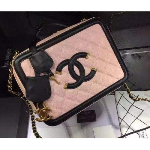 Bolso de hombro Chanel Piel de becerro original CHA6678 Rosa y negro