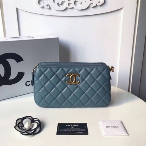 Chanel Bandolera Original Piel De Oveja A66269 Azul Claro