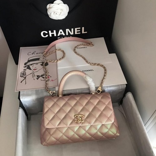 Chanel Bolso pequeño con solapa y asa superior A92990 Rosa claro