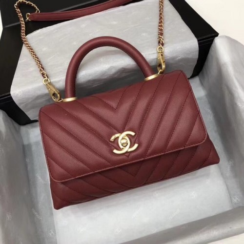 Chanel Bolso pequeño con solapa y asa superior A92990 Vino