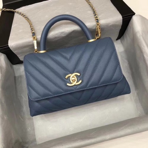 Chanel Bolso pequeño con solapa y asa superior A92990 azul oscuro
