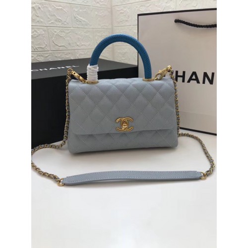 Chanel Bolso pequeño con solapa y asa superior A92990 azul claro
