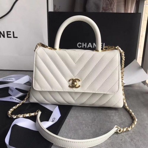 Chanel Bolso pequeño con solapa y asa superior A92990 blanco