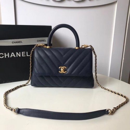 Chanel Bolso pequeño con solapa y asa superior A92991 Azul oscuro