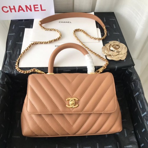 Chanel Bolso pequeño con solapa y asa superior V92990 Metal dorado rosa claro