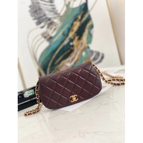 Chanel Bolso de Hombro Pequeño con Solapa Cuero Original AP2358 Vino