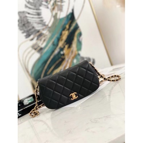 Bolso de hombro pequeño con solapa Chanel Cuero original AP2358 negro