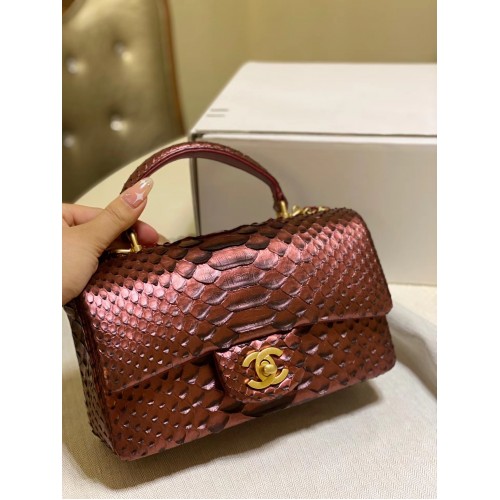 Chanel Bolso mini con solapa de piel de serpiente con asa superior AS2431 Vino