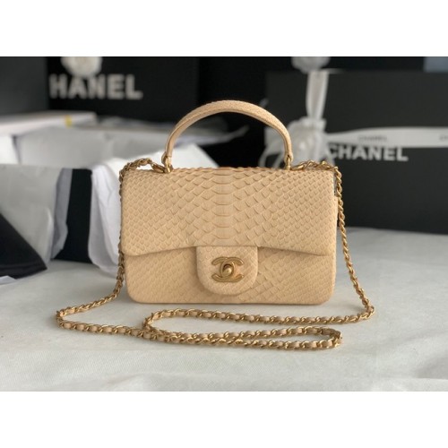 Chanel Bolso mini con solapa de piel de serpiente con asa superior AS2431 albaricoque