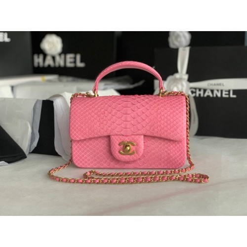 Bolso mini con solapa de piel de serpiente Chanel con asa superior AS2431 rosa