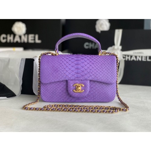 Chanel Bolso mini con solapa de piel de serpiente con asa superior AS2431 morado
