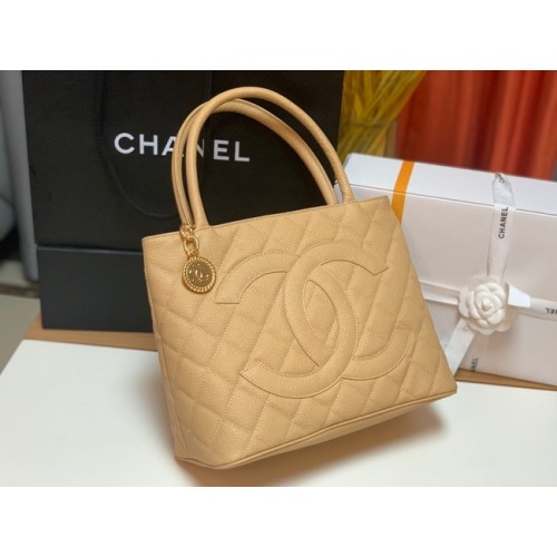 Bolso tote Chanel Piel de ternera granulada y metal dorado AS1804 albaricoque