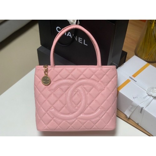 Bolso tote Chanel Piel de becerro granulada y metal dorado AS1804 rosa
