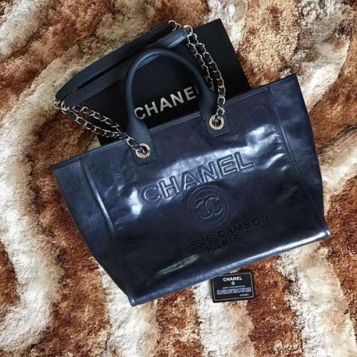 Chanel Tote Shopping Bag Cuero Original A68046 Azul