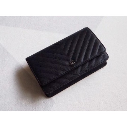 Chanel V mini Flap Bag Black Chevron Cannage Pattern A33814V Plata