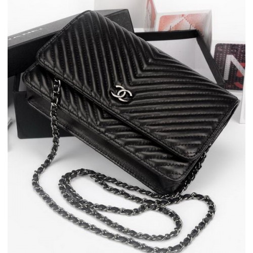 Bolso mini con solapa Chanel V Chevron Leather A33814V Negro