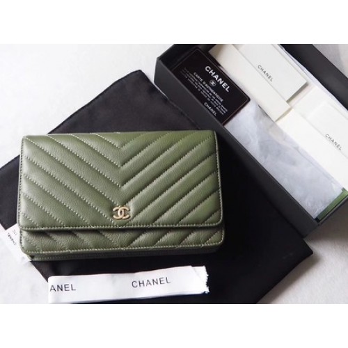 Chanel V mini Bolso con solapa Chevron Piel de oveja A33814V Verde