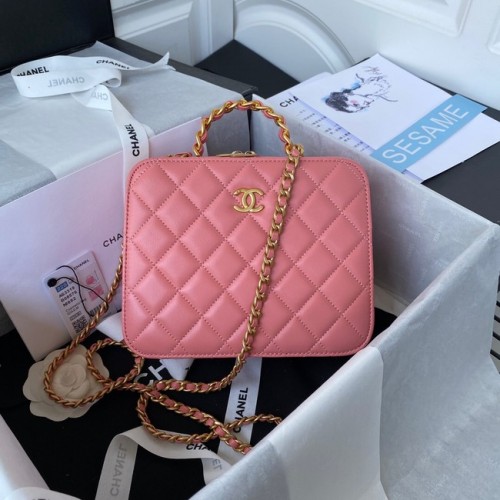 Chanel VANITY CASE Piel de cordero Metal dorado AS3319 rosa