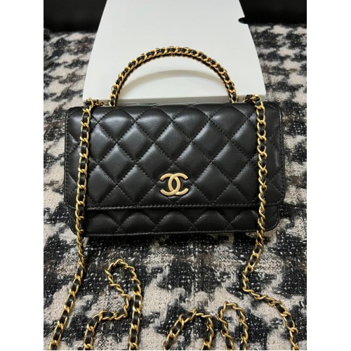 Chanel CARTERA CON CADENA Piel de cordero Metal dorado 68113 negro