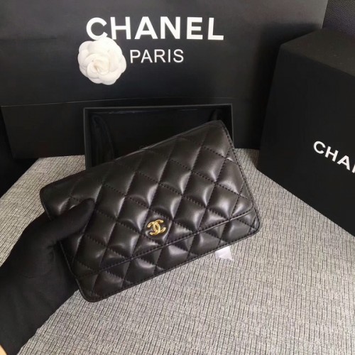 Chanel WOC Flap Bag Negro Original Piel De Oveja 33814 Glod